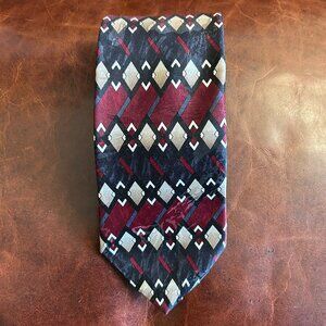 Puritan Men's Tie Burgundy Red Black Argyle Diamond Geometric 90s Made in USA